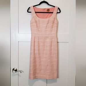 Tory Burch Tweed Sleeveless Dress Fully Lined Peach & White Size 4 Stretch Midi